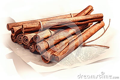 Cinnamon sticks on a sheet of paper Stock Photo