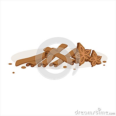 Cinnamon sticks and stars of anise baking ingredients vector Illustration Vector Illustration