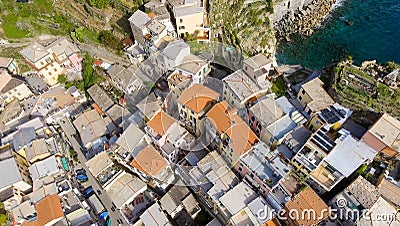 Cinque Terre Overhead view, Italy - Five Lands from the sky, Liguria Stock Photo