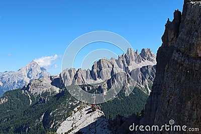 cinque torri dolomites tyrol italy climbing mountaineering hiking summer Stock Photo