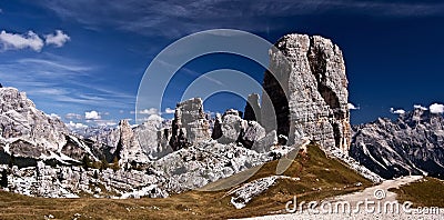 Cinque Torri rock formation in Dolomites Stock Photo