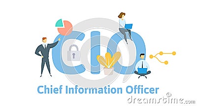 CIO, Chief Information Officer. Concept with keywords, letters, and icons. Flat vector illustration. Isolated on white Vector Illustration
