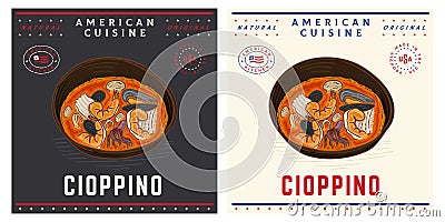 Cioppino fish stew soup american traditional dish Vector Illustration