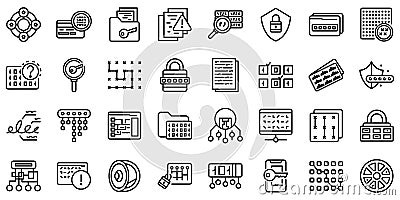 Cipher icons set, outline style Vector Illustration