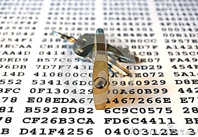 Cipher, keys and padlock Stock Photo