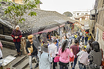 Ciqikou, ancient streets and tourists Editorial Stock Photo