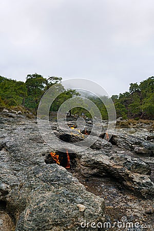 Chimera, burning rocks are remarkable spot ot the trail of Lycian way near Cirali, Antaly Stock Photo