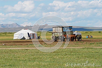 Traditional Mongolian yurt in steppe circa Kharhorin, Mongolia. Editorial Stock Photo