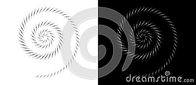 Circle abstract background with dynamic halftone dots in spiral. Black shape on a white background and the same white shape on the Vector Illustration