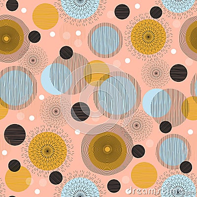 Circle abstract hand drawn seamless pattern scandinavian colors drawing background wallpaper design vector illustration ready for Vector Illustration