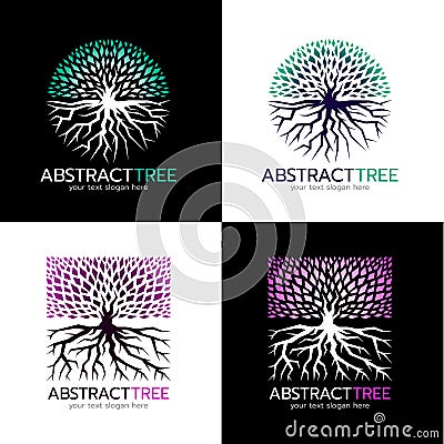 Circle abstract tree logo and Square abstract tree logo vector art design Vector Illustration