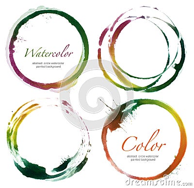 Circle acrylic and watercolor painted design elements. Stock Photo