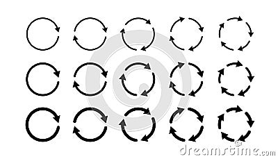 Circle arrow icons set. Round thin and thick reload, restart, recycle and repeat symbol. One, two, three, four, five Vector Illustration