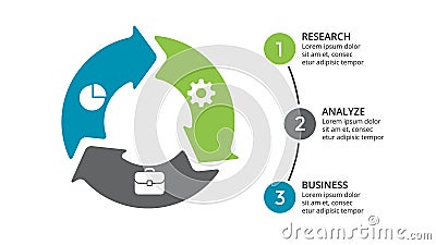 Vector circle arrows infographic, cycle diagram, geometric graph, presentation chart. Business concept with 3 options Vector Illustration