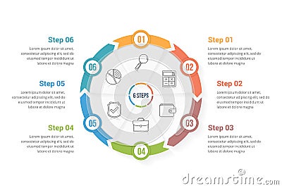 Circle Arrows with Six Elements Vector Illustration