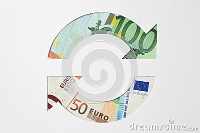 Circle arrows made of euro banknotes - Money circulation concep Stock Photo