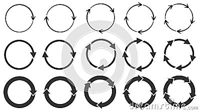 Circle arrows. Round reload or repeat icon, rotate arrow and spinning loading symbol. Circle pointer vector set Vector Illustration