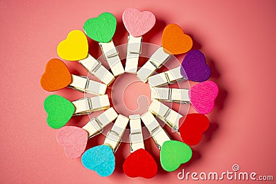 Circle Beauty Colorful mini hearts with other pink background and copy space Stock Photo