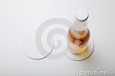Circle beer coaster. Round mat mockup for design Stock Photo
