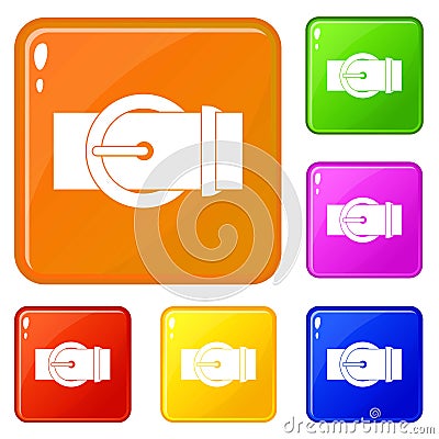 Circle belt buckle icons set vector color Vector Illustration