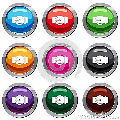 Circle belt buckle set 9 collection Vector Illustration