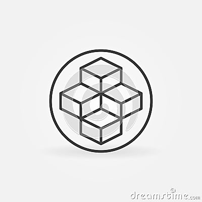 Circle with Blockchain vector line concept round icon. Four Blocks symbol Stock Photo