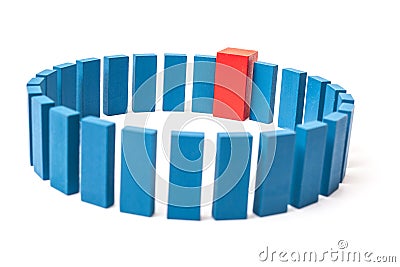 Circle of blue blocks with single red one Stock Photo