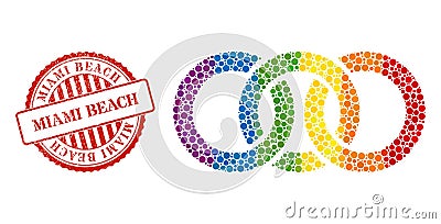Grunge Miami Beach Watermark and Spectrum Circle Chain Link Composition Icon of Spheres Vector Illustration