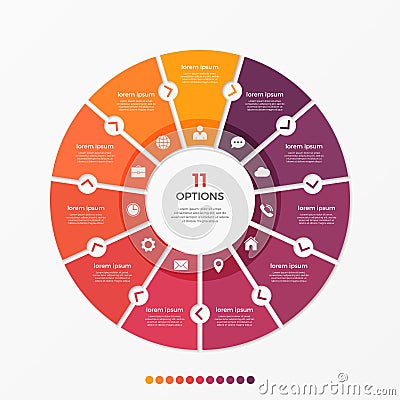 Circle chart infographic template with 11 options Vector Illustration