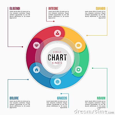 Circle chart infographic template with 6 parts, processes, steps Vector Illustration