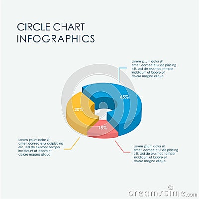 Circle Chart Infographics Elements 3D Vector Flat Design, Full Color Vector Illustration