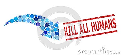 Textured Kill All Humans Stamp Imitation and Redo Mosaic of Round Dots Vector Illustration