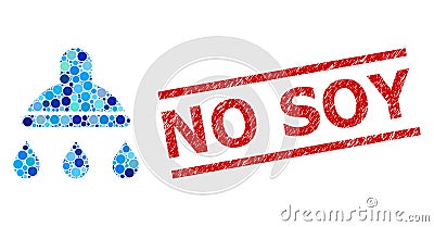Distress No Soy Stamp Seal and Shower Collage of Round Dots Vector Illustration