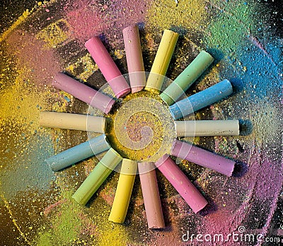 Circle from colorful chalk on colored background Stock Photo