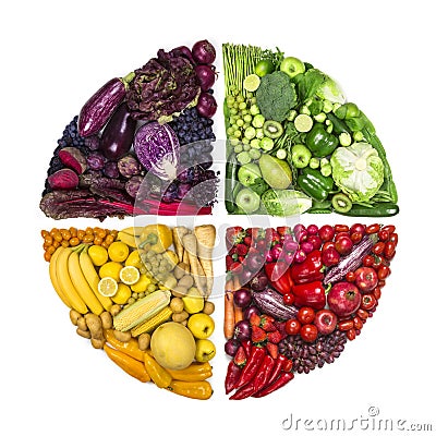 Circle of colorful fruits and vegetables Stock Photo