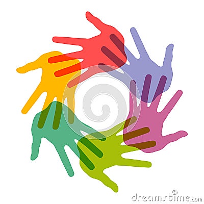 Circle of colorful hand prints Vector Illustration