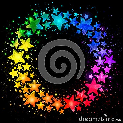 Circle composition with hand drawn watercolor colorful stars Vector Illustration