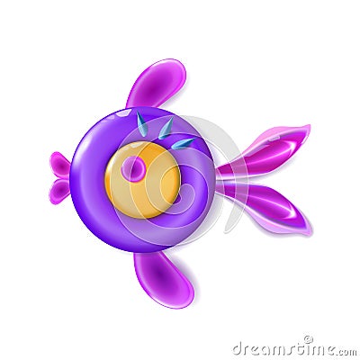 Circle Cute purple, violet fish glossy plastic toy 3d. Cartoon bagel or donut colorful. Design baby Funny fishes. Vector Vector Illustration