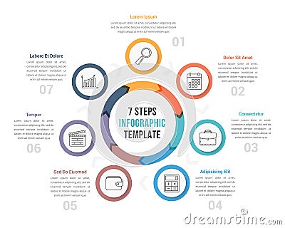 Circle Diagram with Seven Steps Vector Illustration