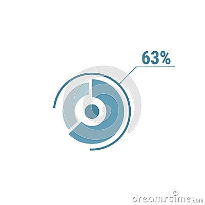 Circle diagram sixty three percent pie chart 63. Circle percentage vector diagram Vector Illustration