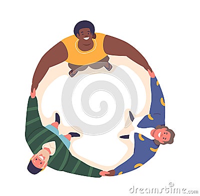 Circle Of Diverse International Male Characters Standing, Arms Wrapped Around Each Other, Forming A Close-knit Bond Vector Illustration