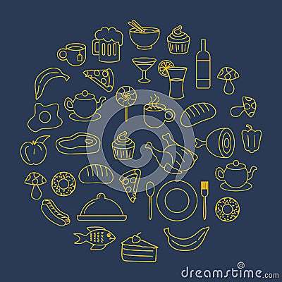 Circle doodle of food and beverage drawing vector illustration background Vector Illustration