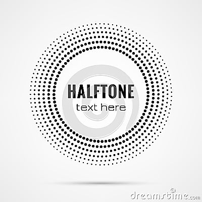 Circle dot frame. Circular border with effect halftone. Modern faded ring. Semitone shape round. Point sphere boarder. Dotted geom Vector Illustration