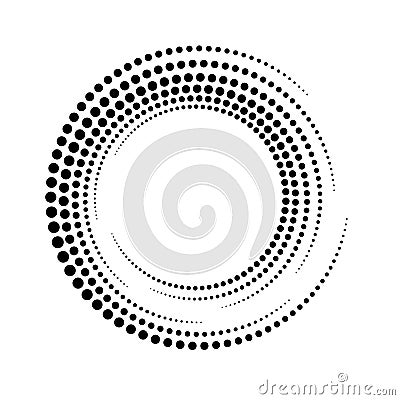Circle dot spiral. Rotate dots frame. Futuristic ring with effect halftone. Border ripple. Modern abstract faded circle. Semitone Vector Illustration