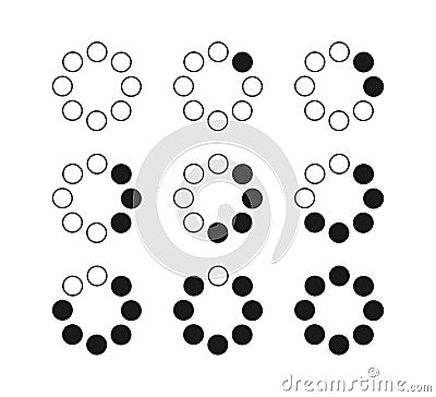 Circle dotted loading icon. Throbber icon. Progress round loader. Dotted progress time design element. Web download time Vector Illustration