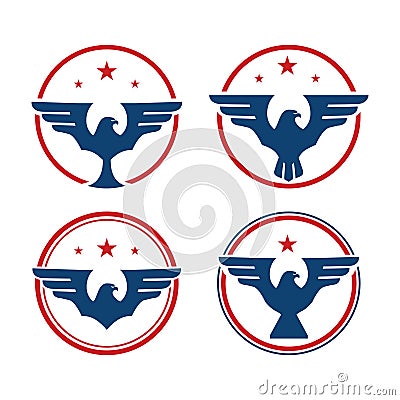 Circle Eagle Falcon Hawk Wings Star Emblem Logo Collection Vector Illustration