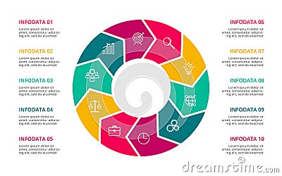 Circle elements of graph, diagram with 10 steps, options, parts or processes. Template for infographic, presentation. Vector Illustration