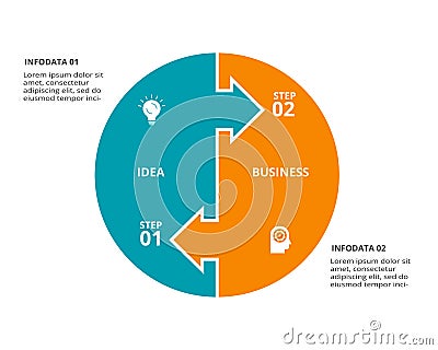 Circle elements of graph, diagram with 2 steps, options, parts or processes. Template for infographic, presentation Stock Photo