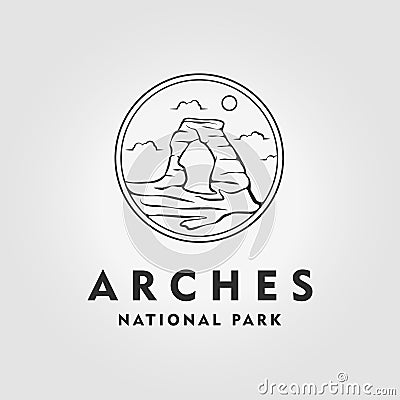 Circle Emblem of Arches National Park Logo Line Art, Design Vector of American Heritage Vector Illustration