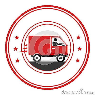 Circle emblem of truck with wagon Vector Illustration